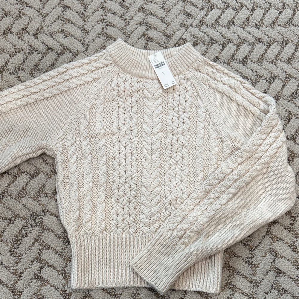 Anthropologie Cream Cable-Knit Scoop-Neck Sweater